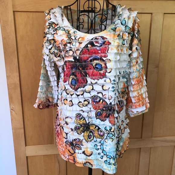 MCM butterfly Top with layered ruffles size Petite Medium - Picture 1 of 7